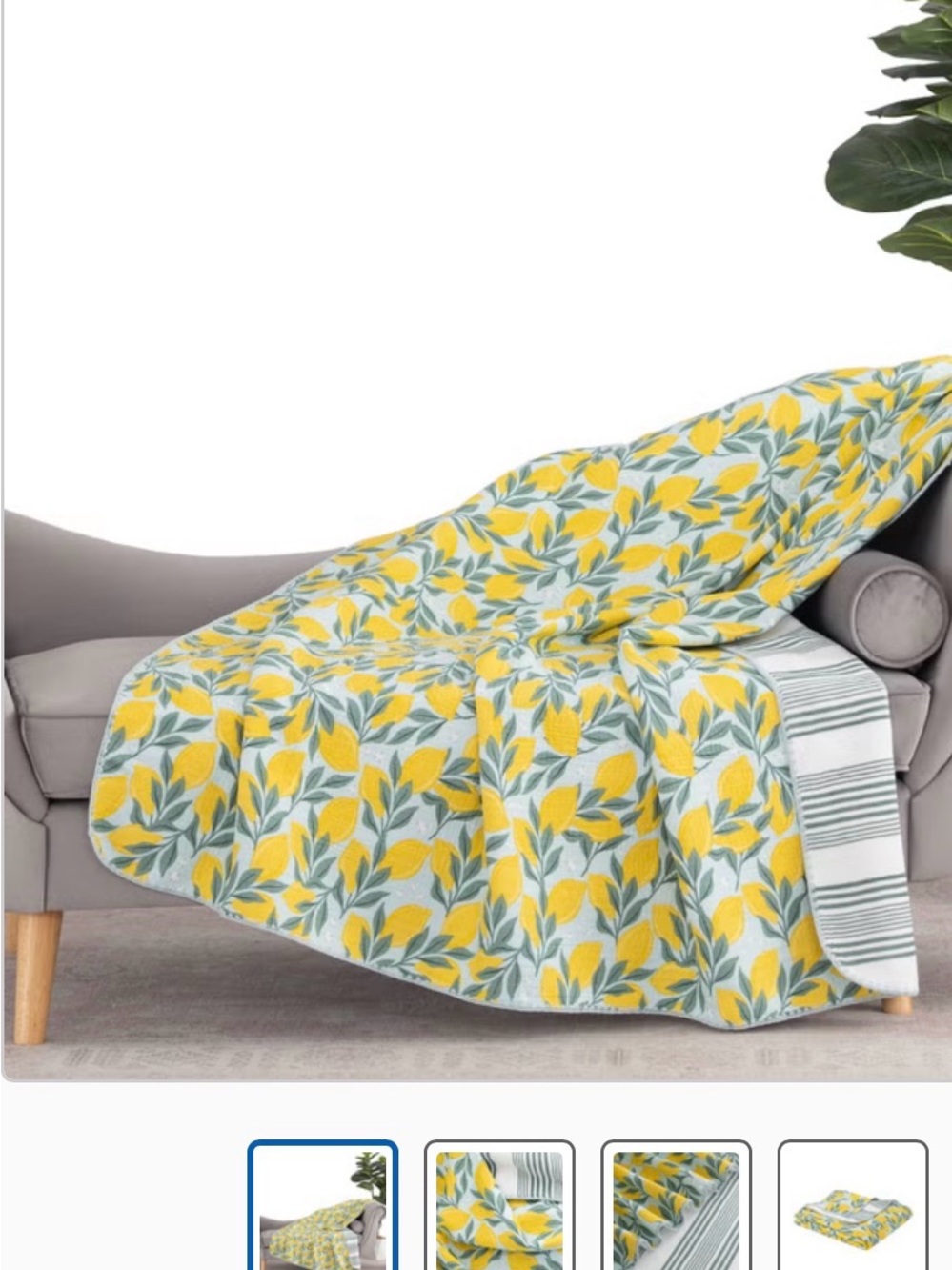 Yellow Leaf Print Quilted Throw Blanket by